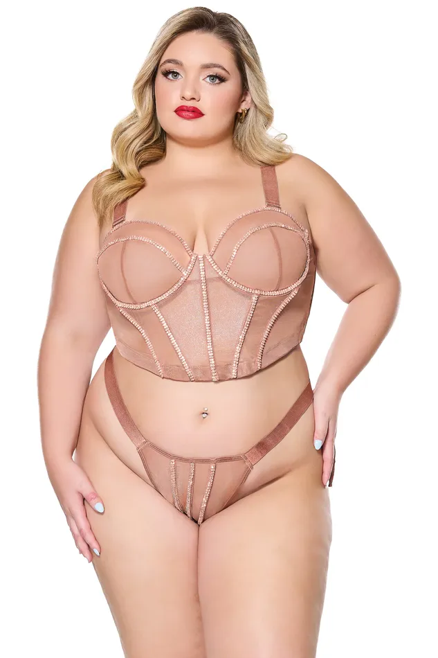 Male Sex Toys Coquette Coquette 24314 PLUS Cropped Bustier Thong Bronze