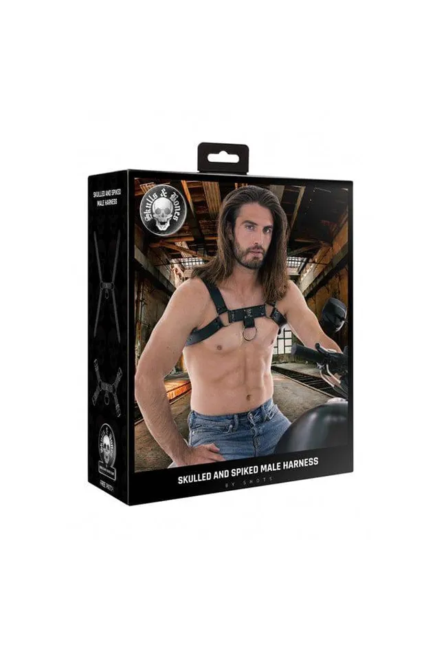 Ouch by Shots Toys Skulled Spiked Male Harness Black Shots Toys Dildos