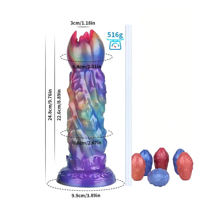 Platinum Silicone Series Anal Fantasy Impregnator Egg Laying Platinum Silicone Dildo 97 Inch Metallic Rainbow