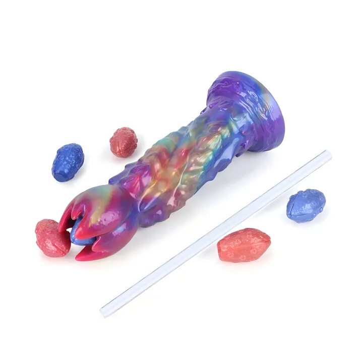 Platinum Silicone Series Anal Fantasy Impregnator Egg Laying Platinum Silicone Dildo 97 Inch Metallic Rainbow