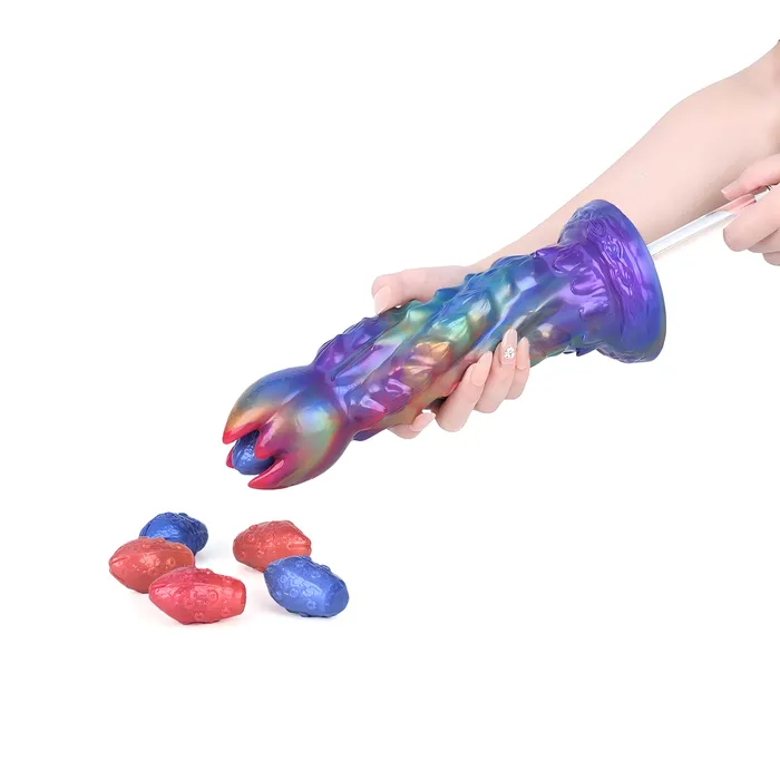 Platinum Silicone Series Anal Fantasy Impregnator Egg Laying Platinum Silicone Dildo 97 Inch Metallic Rainbow