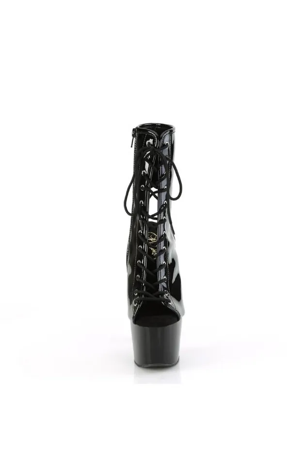 Pleaser USA Anal Pleaser USA Adore 7 Stiletto Heel Patent Lace Up Platform Bootie Black
