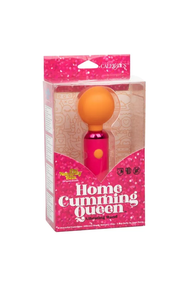 Vibrators Cal Exotics Cal Exotics Naughty Bits Home Cumming Queen Vibrating Mini Wand PinkOrange