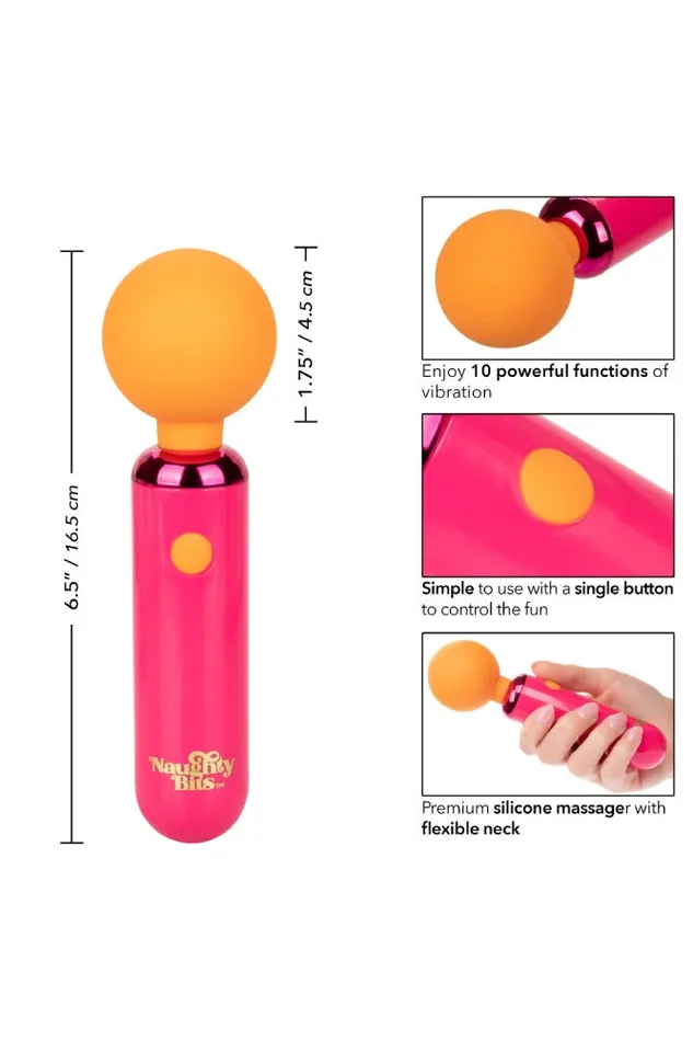 Vibrators Cal Exotics Cal Exotics Naughty Bits Home Cumming Queen Vibrating Mini Wand PinkOrange