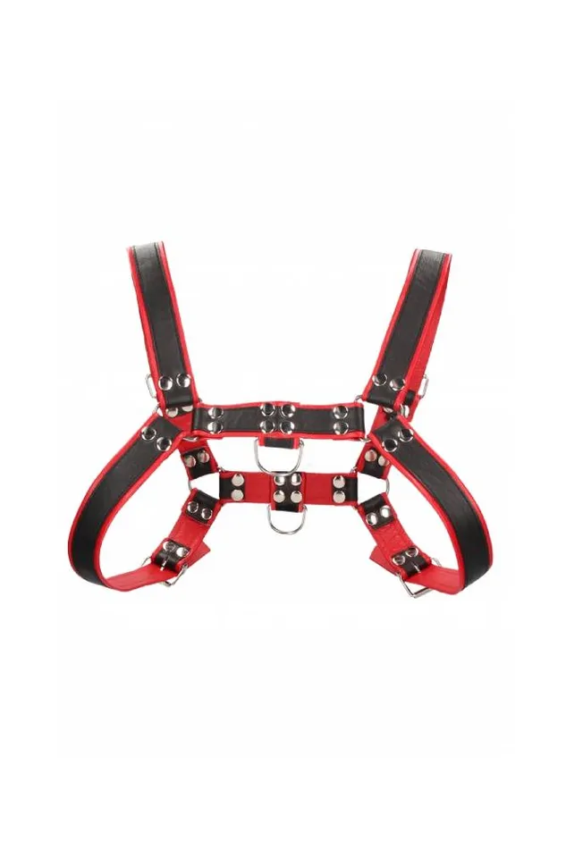 Vibrators Shots Toys Ouch by Shots Toys Premium Leather Bulldog Chest Harness BlackRed