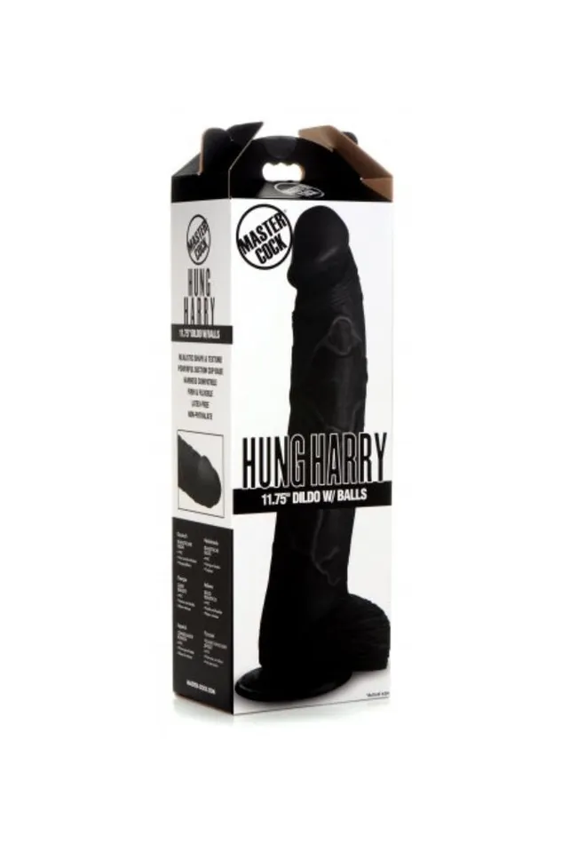 XR Brands XR Brands Master Cock Hung Harry 1175 Dildo with Balls Black Female Sex Toys