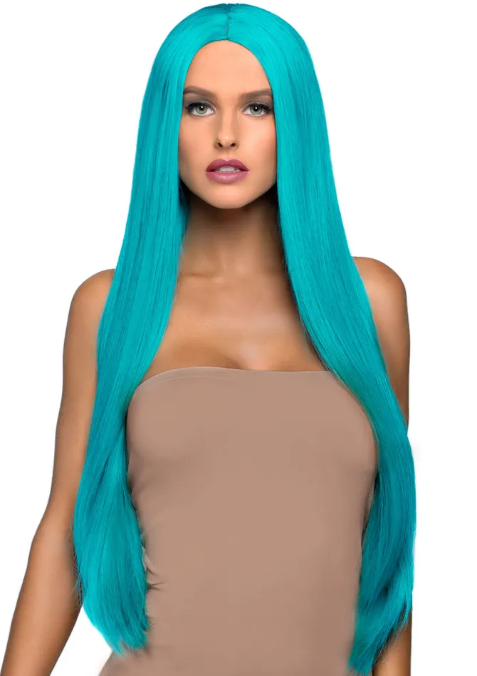 33 Inch Long Straight Center Part Wig Turquoise Leg Avenue Anal