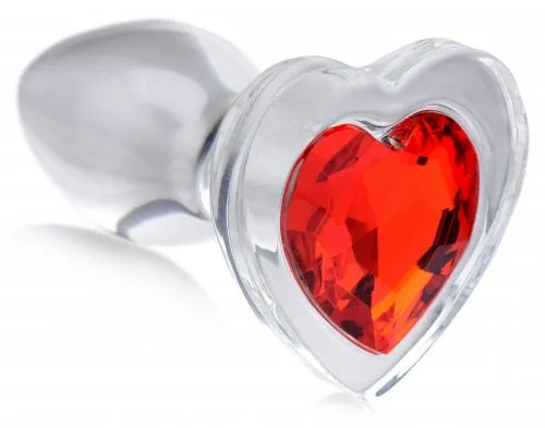 Anal Red Heart Gem Glass Anal Plug Small XR Brands Booty Sparks