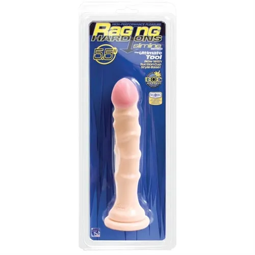 Doc Johnson Dildos Raging HardOns Slimline With Suction Cup 55 Inch Dong Vanilla