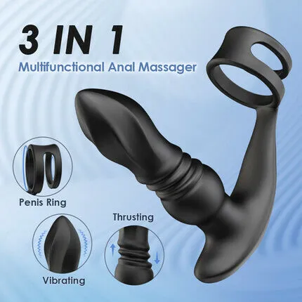 Male Sex Toys AcmeJoy THORY Thrusting Prostate Massager with Double Cock Rings