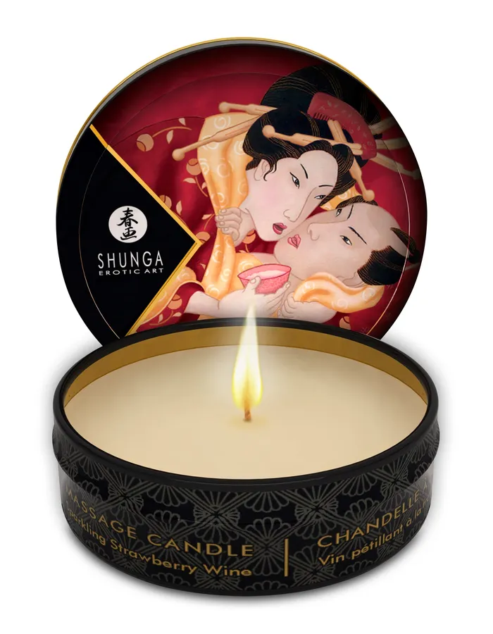 Mini Massage Candle Romance Sparkling Strawberry Wine 1 Fl Oz Shunga Couples